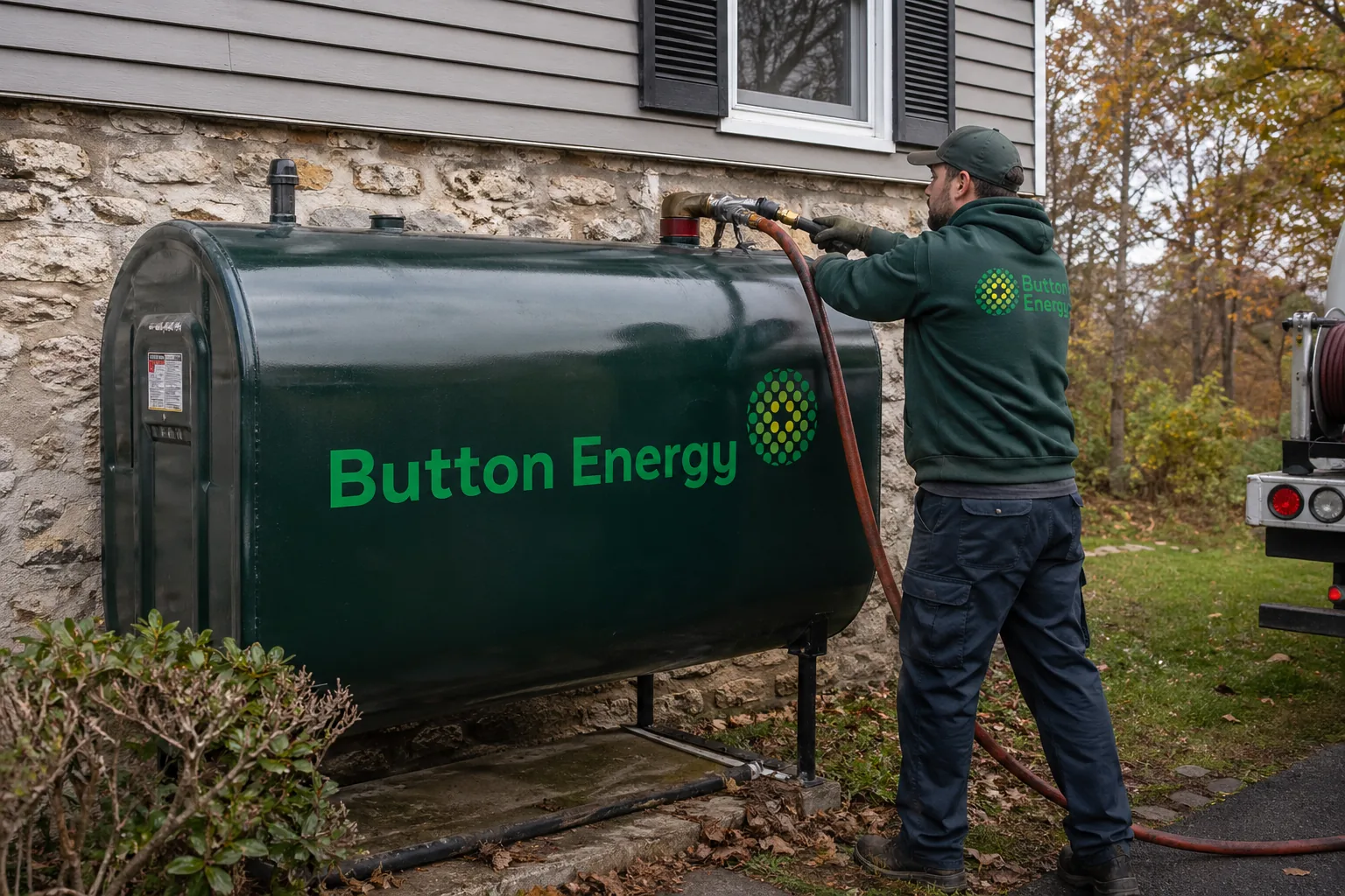 Button Energy driver delivering heating oil to a Pennsylvania home