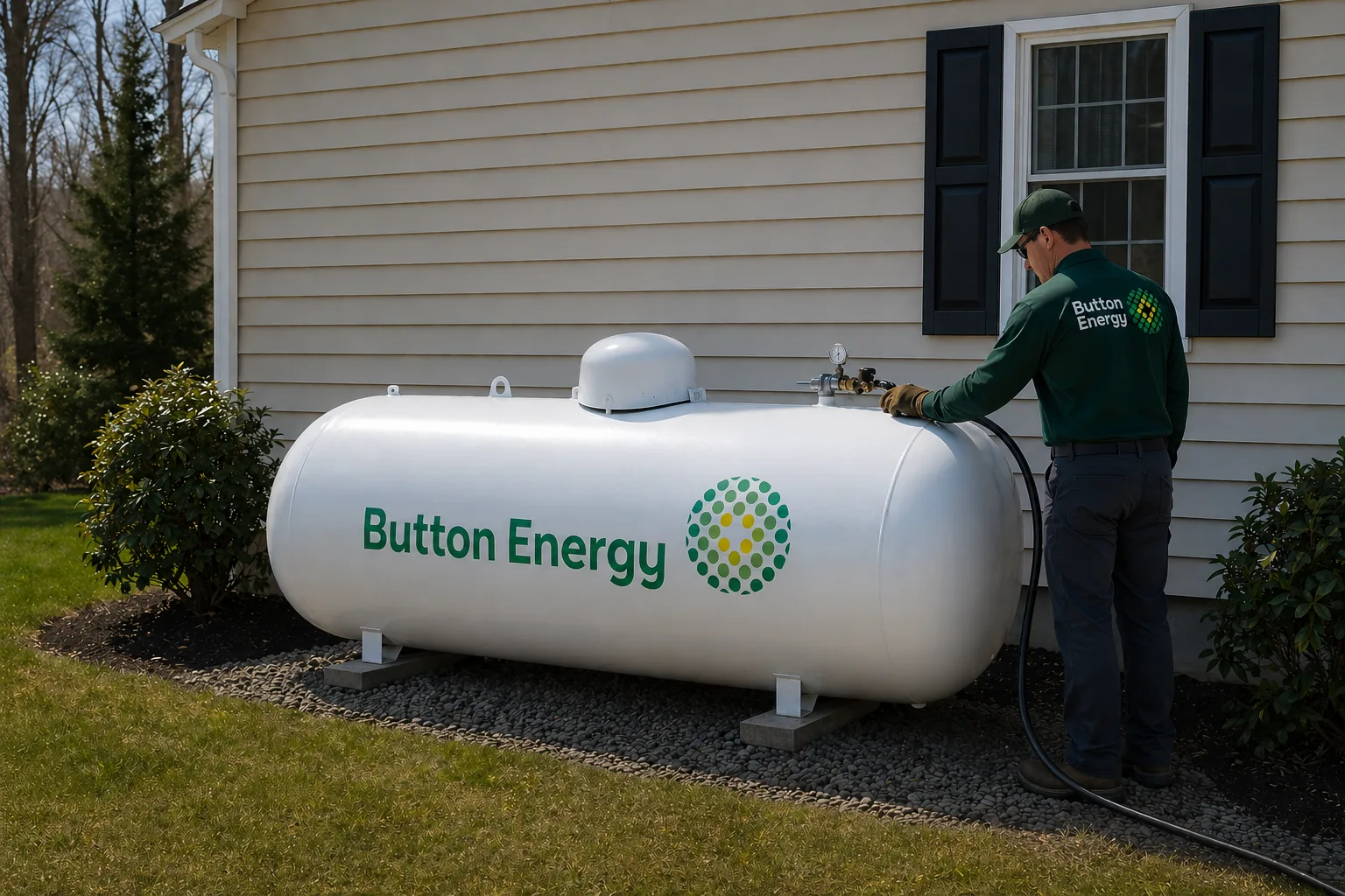Button Energy technician making a residential propane delivery