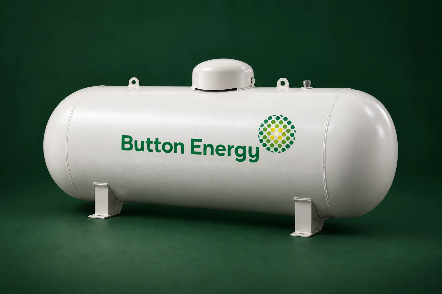 White residential propane tank with the Button Energy logo